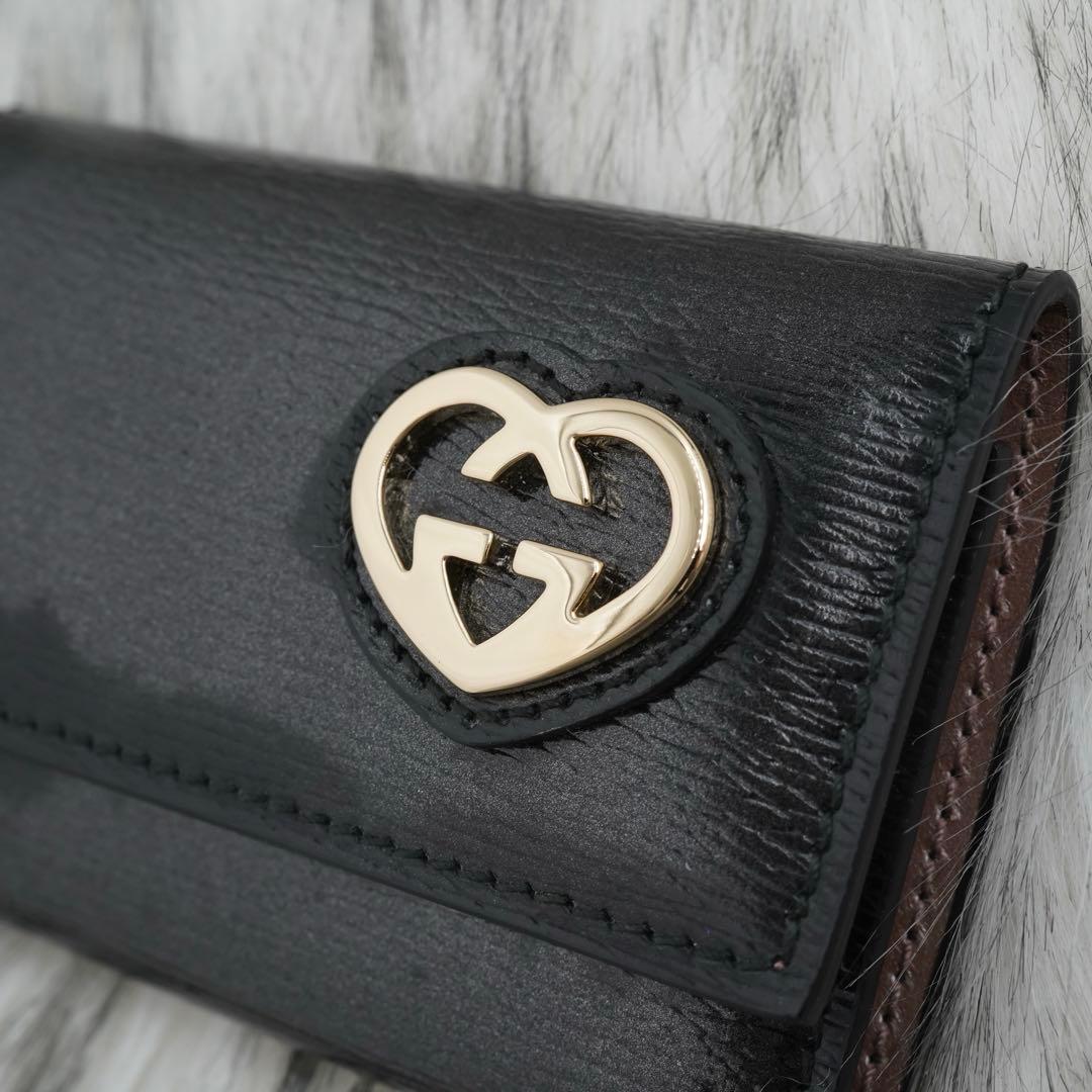 極美品　箱付き　GUCCI グッチ　キーケース　マーモント　ブラック×ピンク