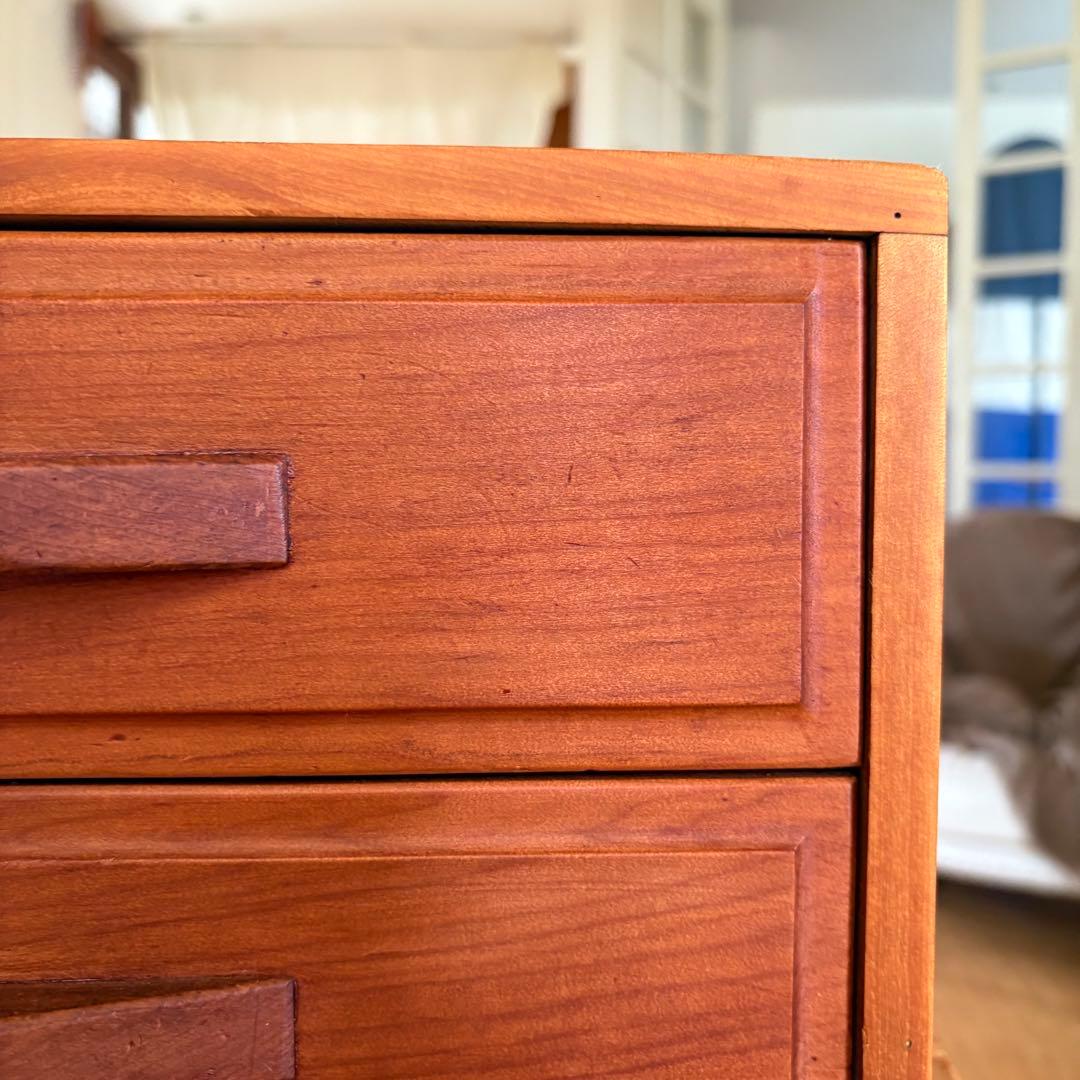 無垢材 ヴィンテージ小引き出し 2段／昭和レトロ／チェリー材／職人手仕事