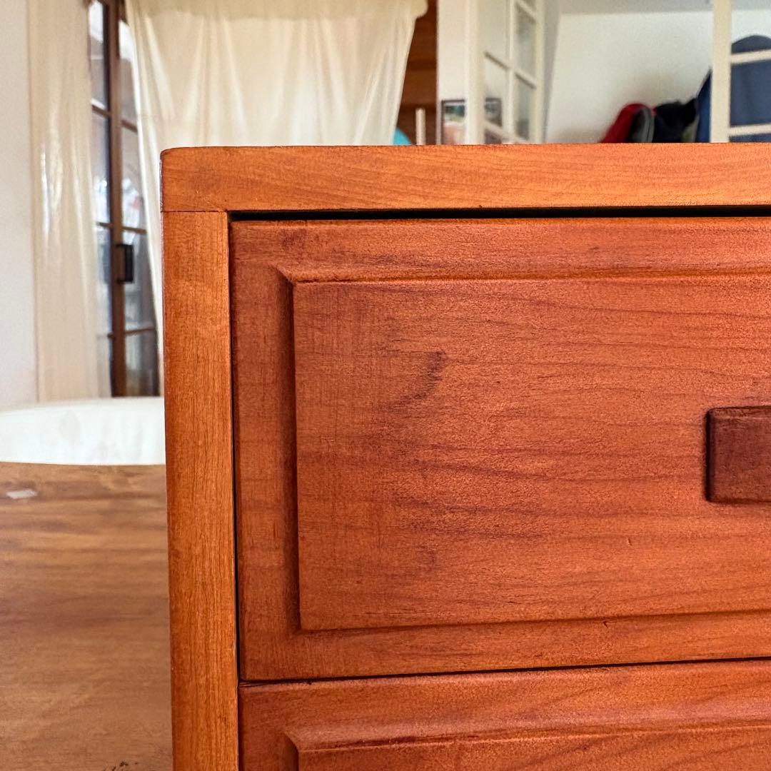 無垢材 ヴィンテージ小引き出し 2段／昭和レトロ／チェリー材／職人手仕事