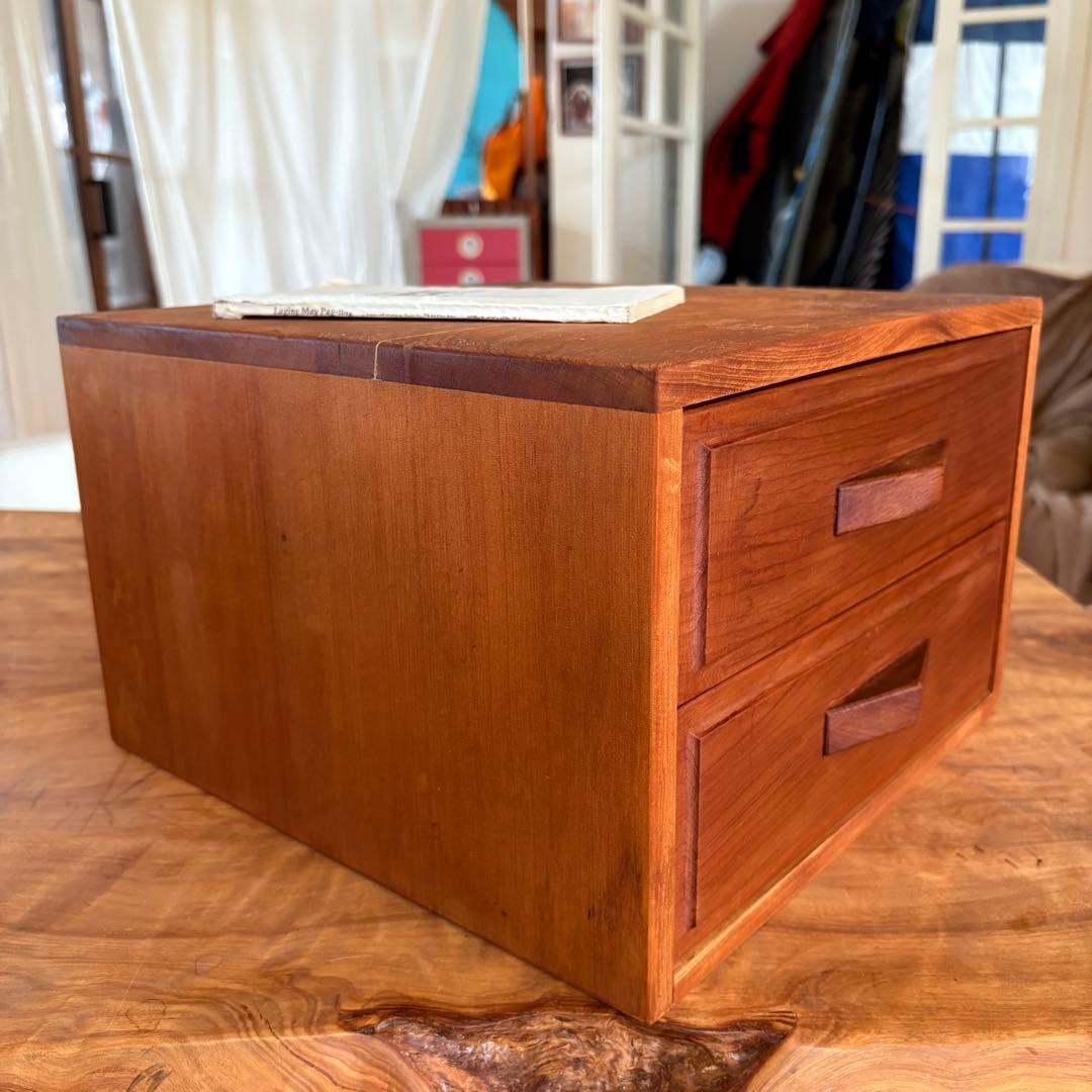 無垢材 ヴィンテージ小引き出し 2段／昭和レトロ／チェリー材／職人手仕事