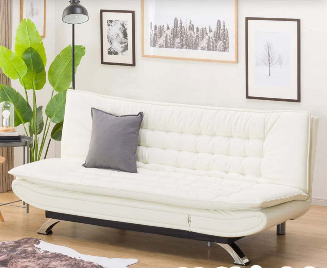 ホワイト ソファベッド リクライニング機能付き 約169cm