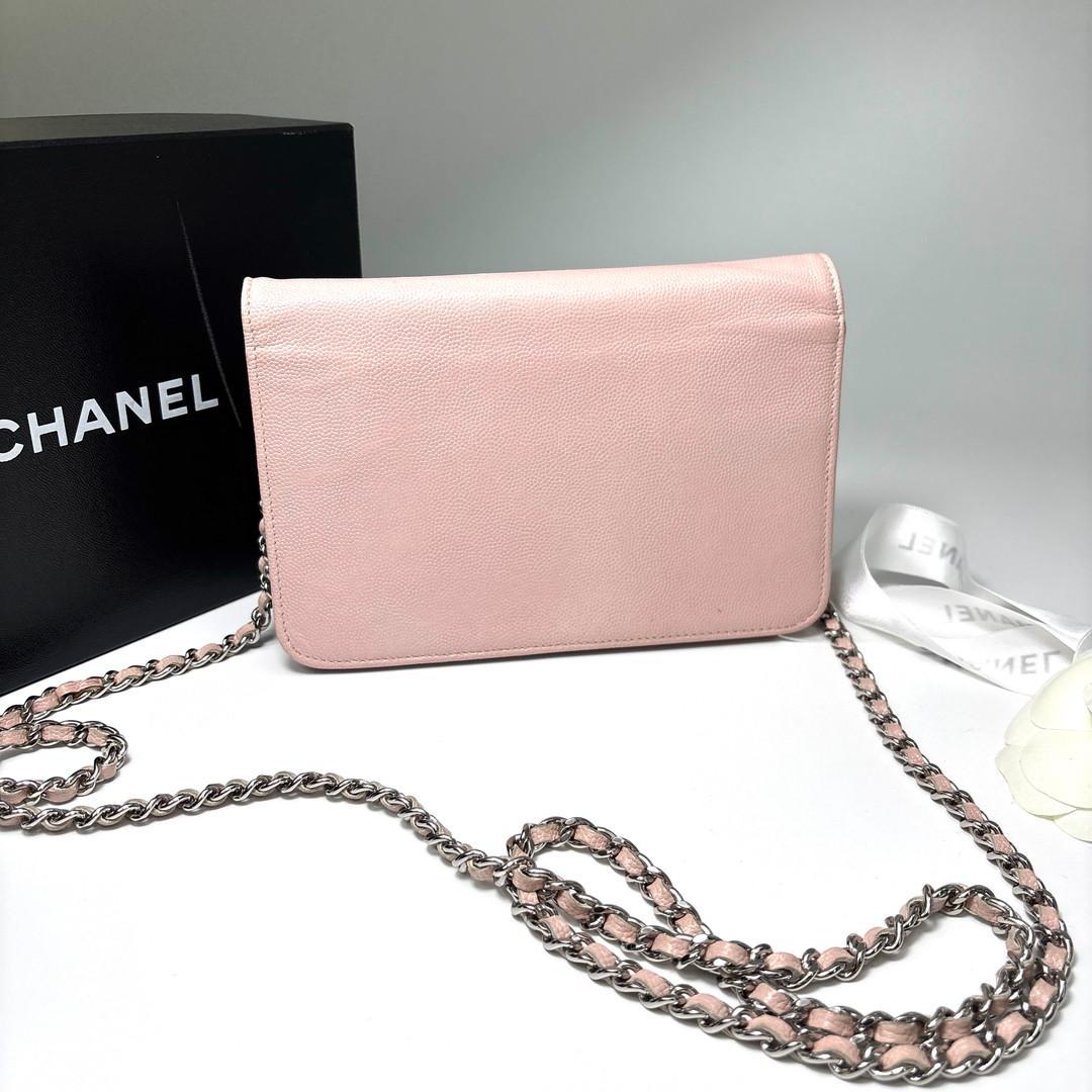 超極美品 シャネル キャビアスキン チェーンウォレット ピンク ショルダーバッグ