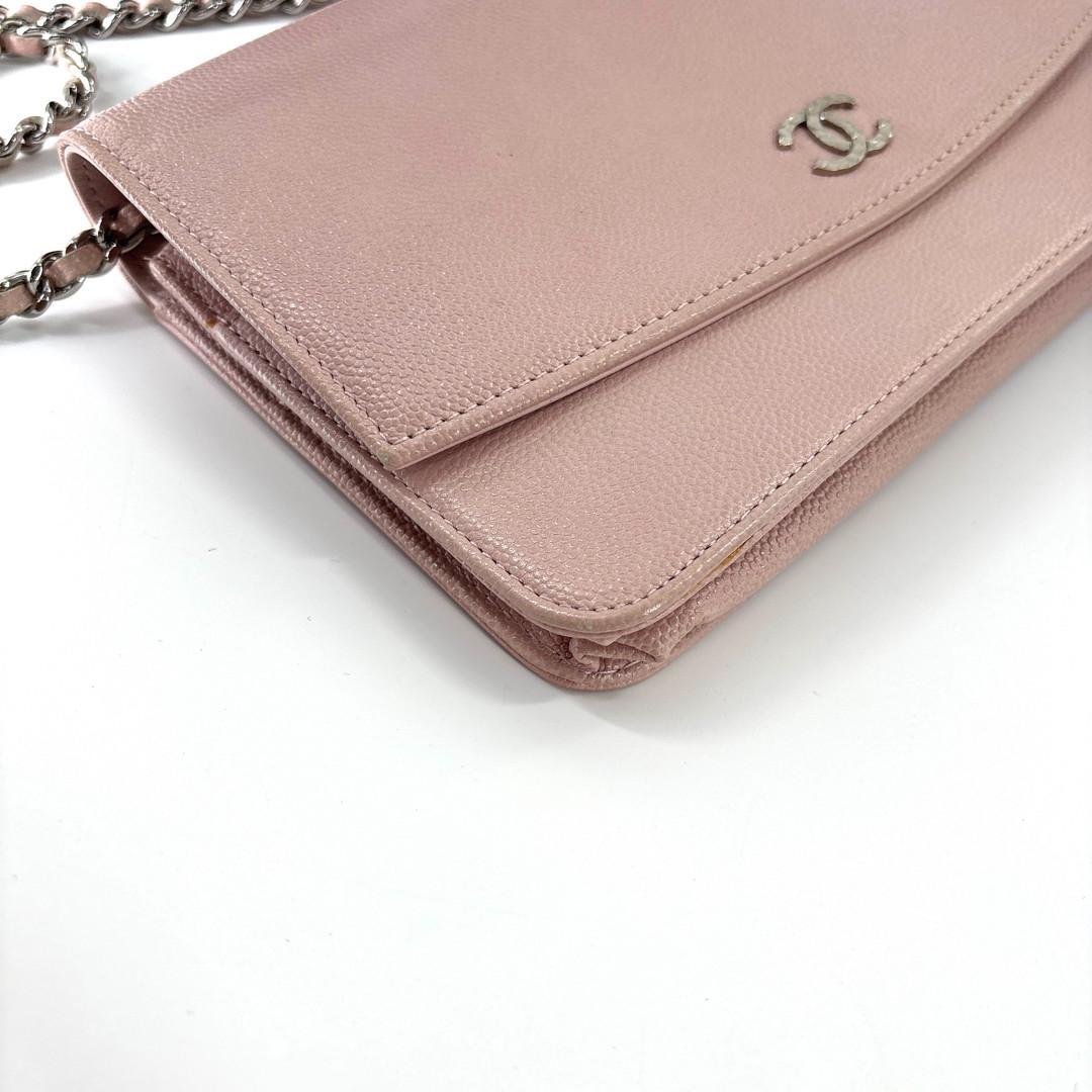 超極美品 シャネル キャビアスキン チェーンウォレット ピンク ショルダーバッグ