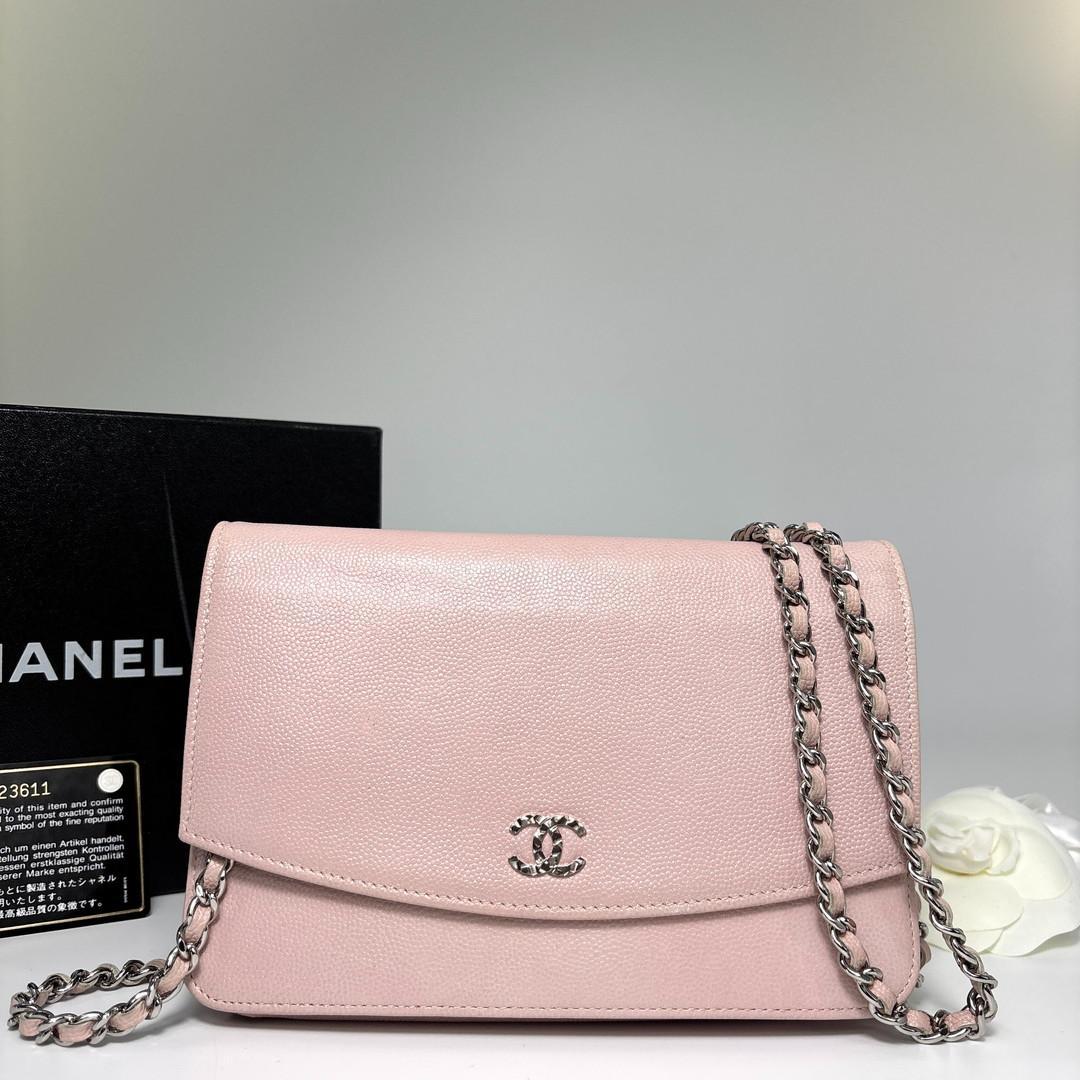 超極美品 シャネル キャビアスキン チェーンウォレット ピンク ショルダーバッグ
