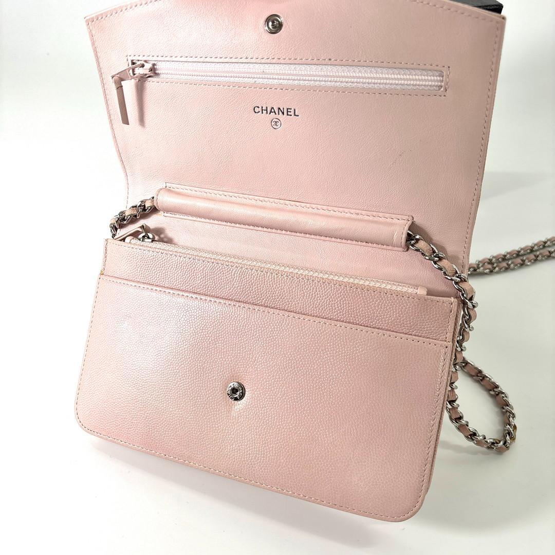 超極美品 シャネル キャビアスキン チェーンウォレット ピンク ショルダーバッグ