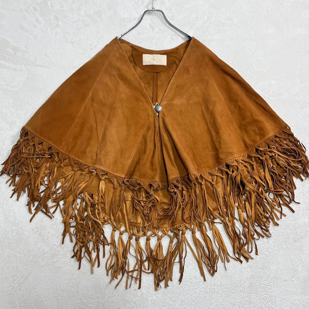 美品『Pensée パンセ』ウエスタンポンチョ スエード山羊革 フリンジケープ
