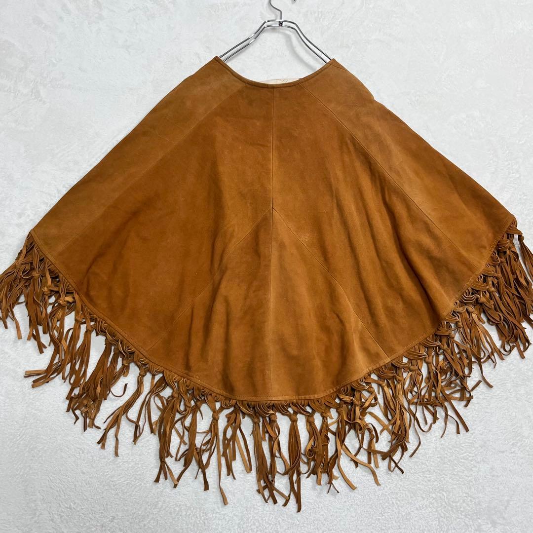 美品『Pensée パンセ』ウエスタンポンチョ スエード山羊革 フリンジケープ