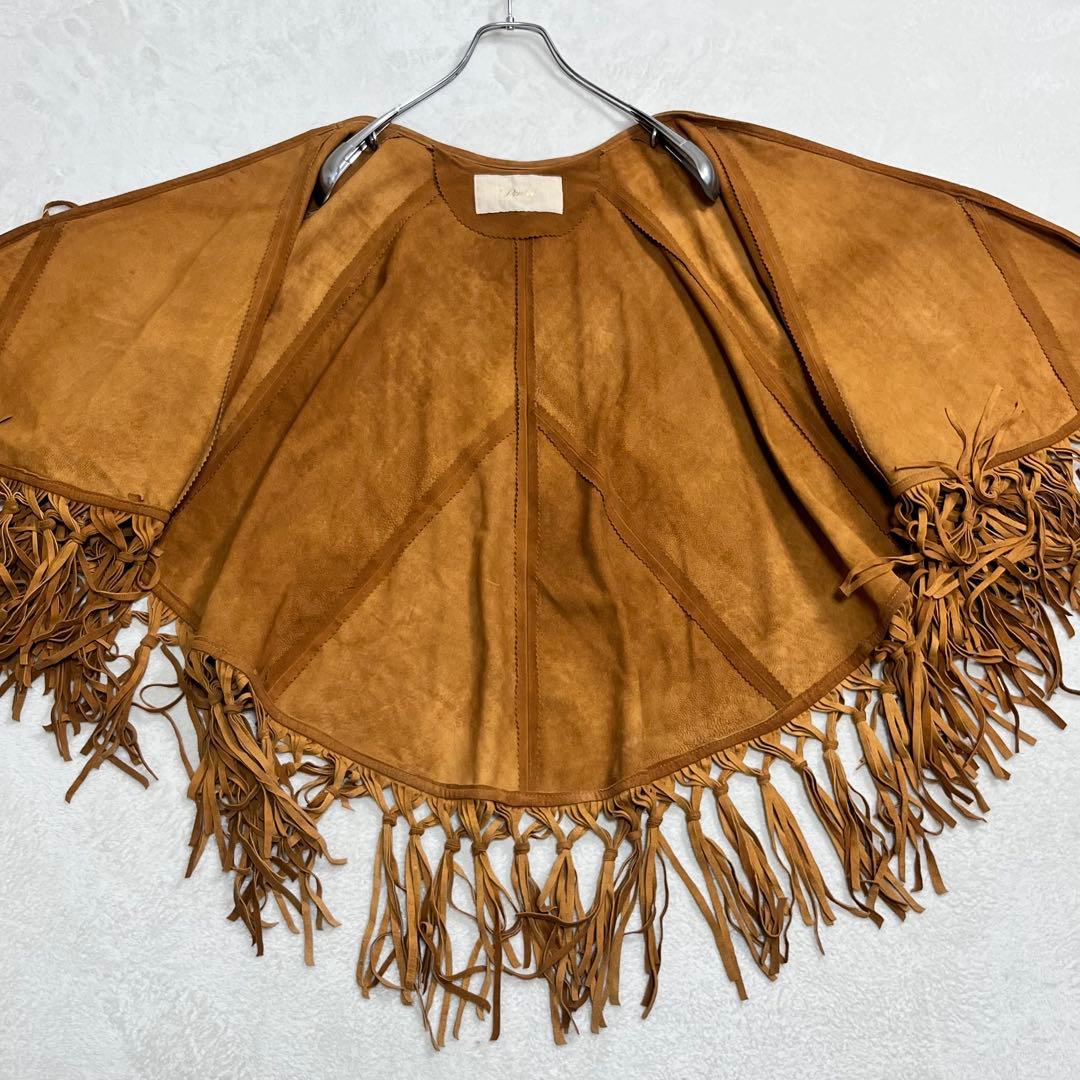 美品『Pensée パンセ』ウエスタンポンチョ スエード山羊革 フリンジケープ