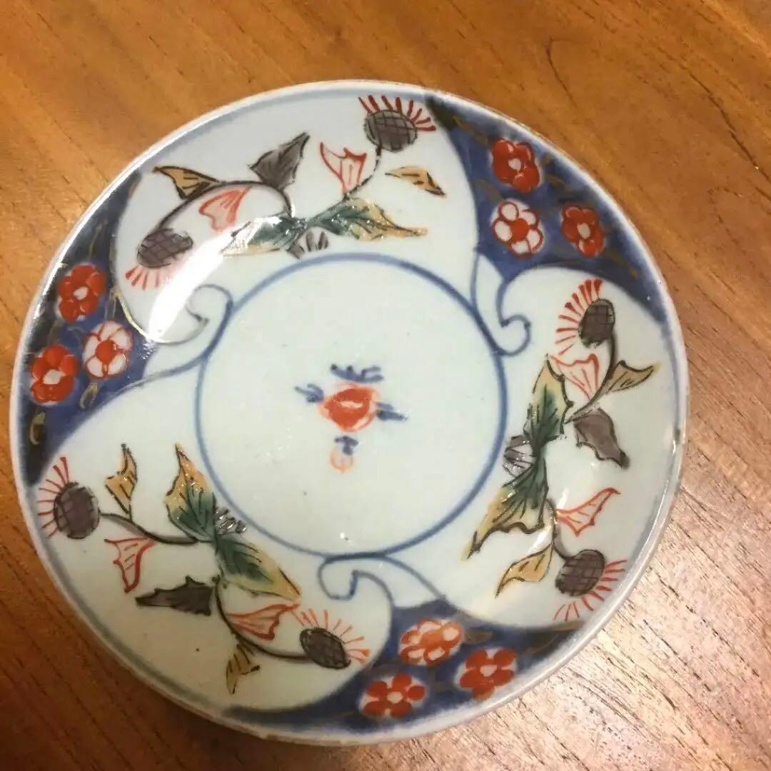 342 古伊万里 染錦手 小皿 アザミ紋様 5枚
