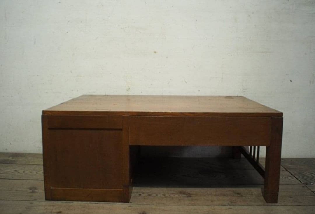 1044 ビンテージ　ロータイプの片袖机　ローテーブル　展示台　収納棚　レトロ