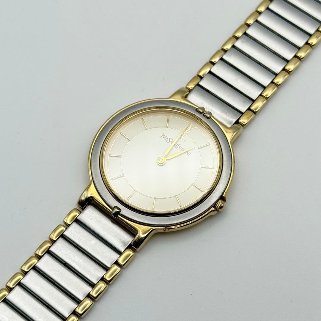 ✨新品電池・稼働✨サンローラン 腕時計 クォーツ ラウンド コンビ 男女兼用