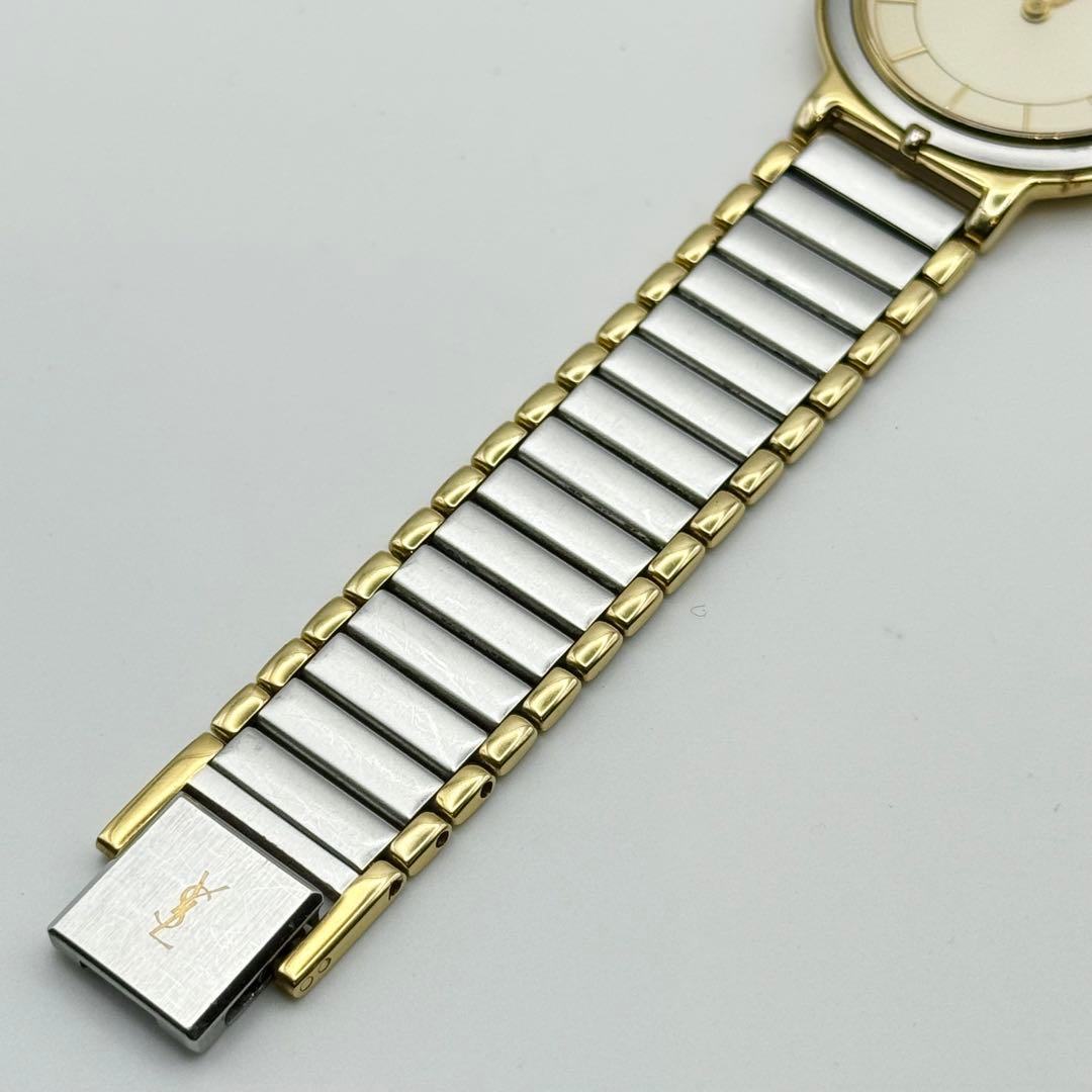 ✨新品電池・稼働✨サンローラン 腕時計 クォーツ ラウンド コンビ 男女兼用