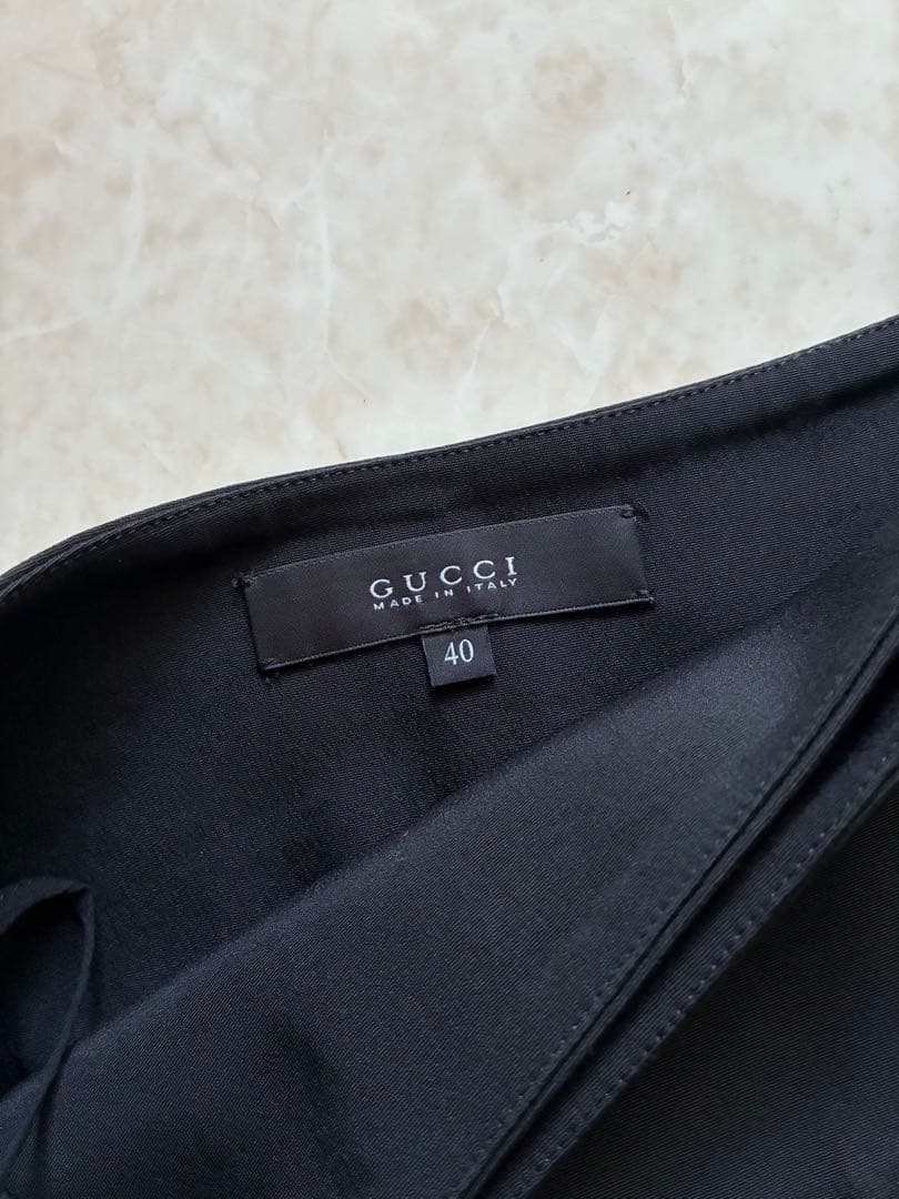 GUCCI黒シルク巻きプリーツスカート 40 正規品