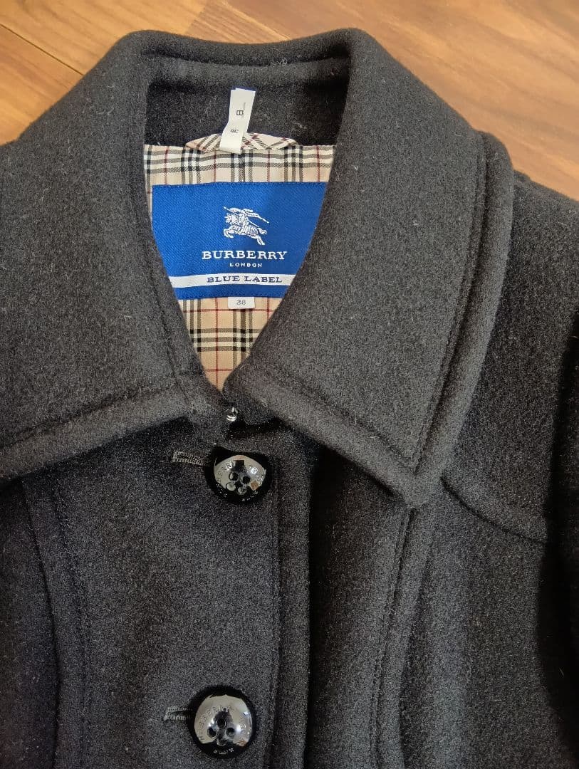 美品■BURBERRY BLUE LABEL　裾フリルウールコート黒　サイズ38