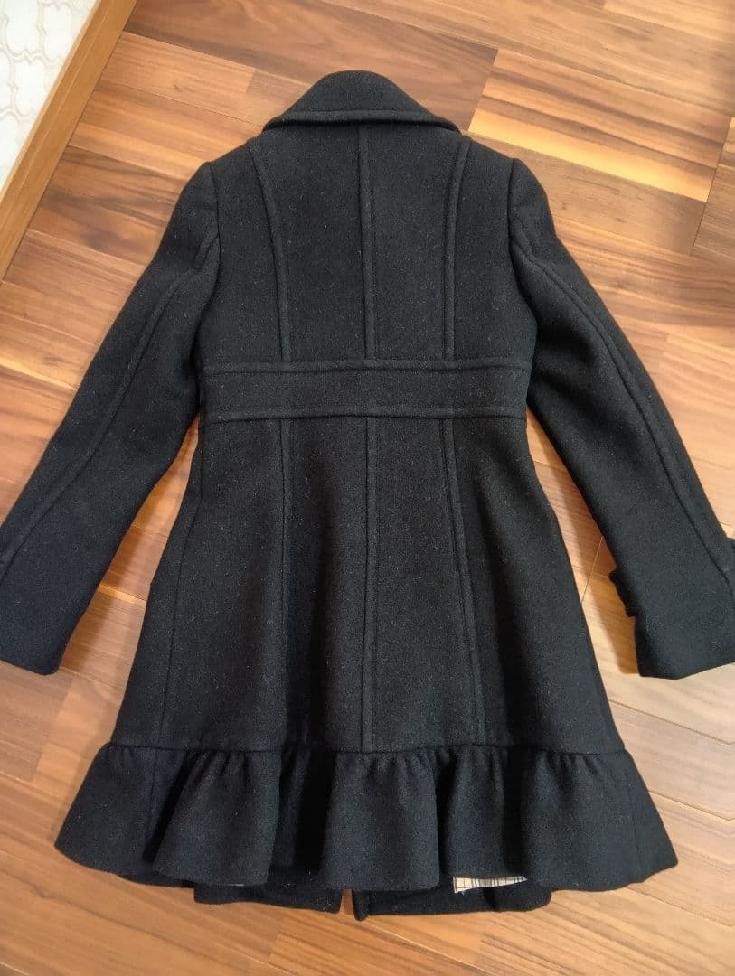 美品■BURBERRY BLUE LABEL　裾フリルウールコート黒　サイズ38