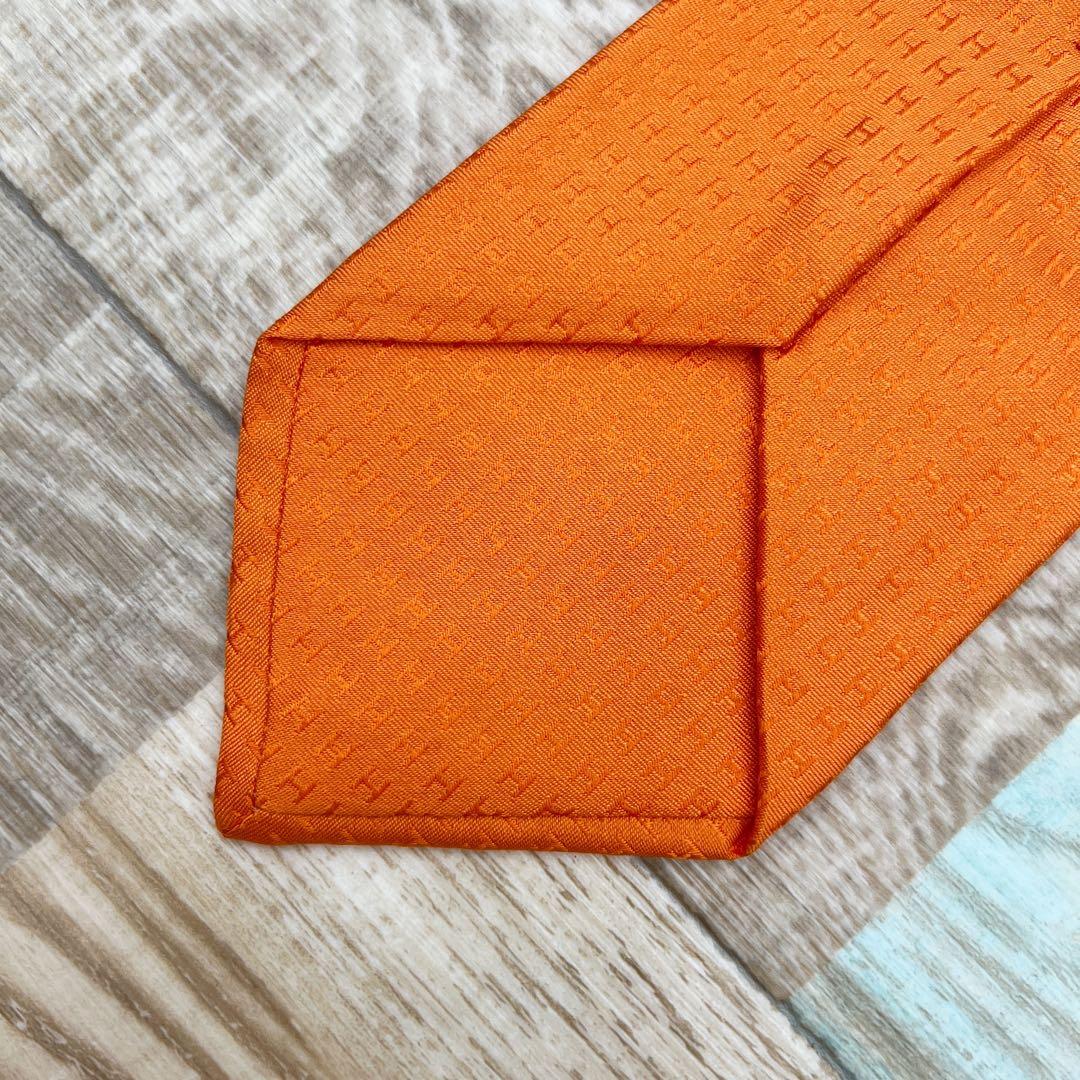 【美品】エルメス　ネクタイ　ファソネ　オレンジ　H柄　ハイブランド　高級シルク