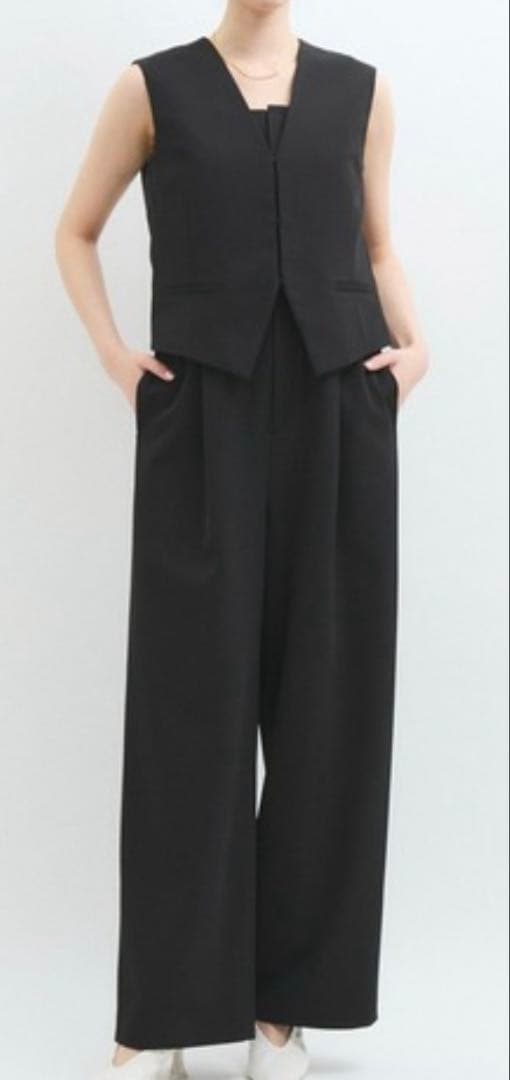 オールインワン ブラック ノースリーブ サロペット