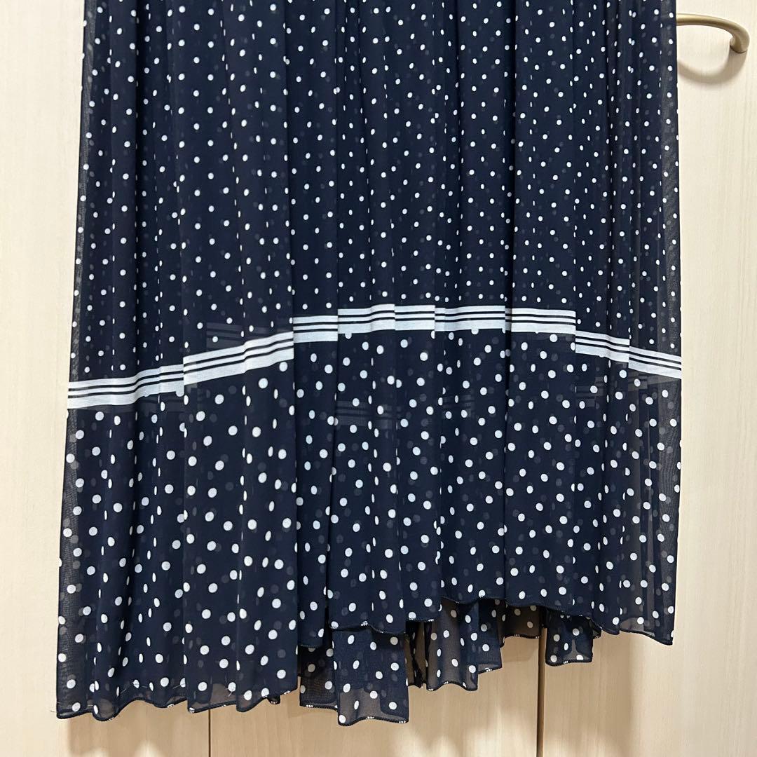 20SS♡ANAYI ラインドットプリントフリルワンピース 38 プリーツ