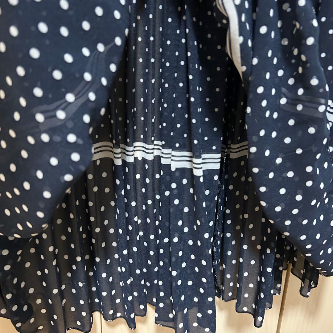 20SS♡ANAYI ラインドットプリントフリルワンピース 38 プリーツ