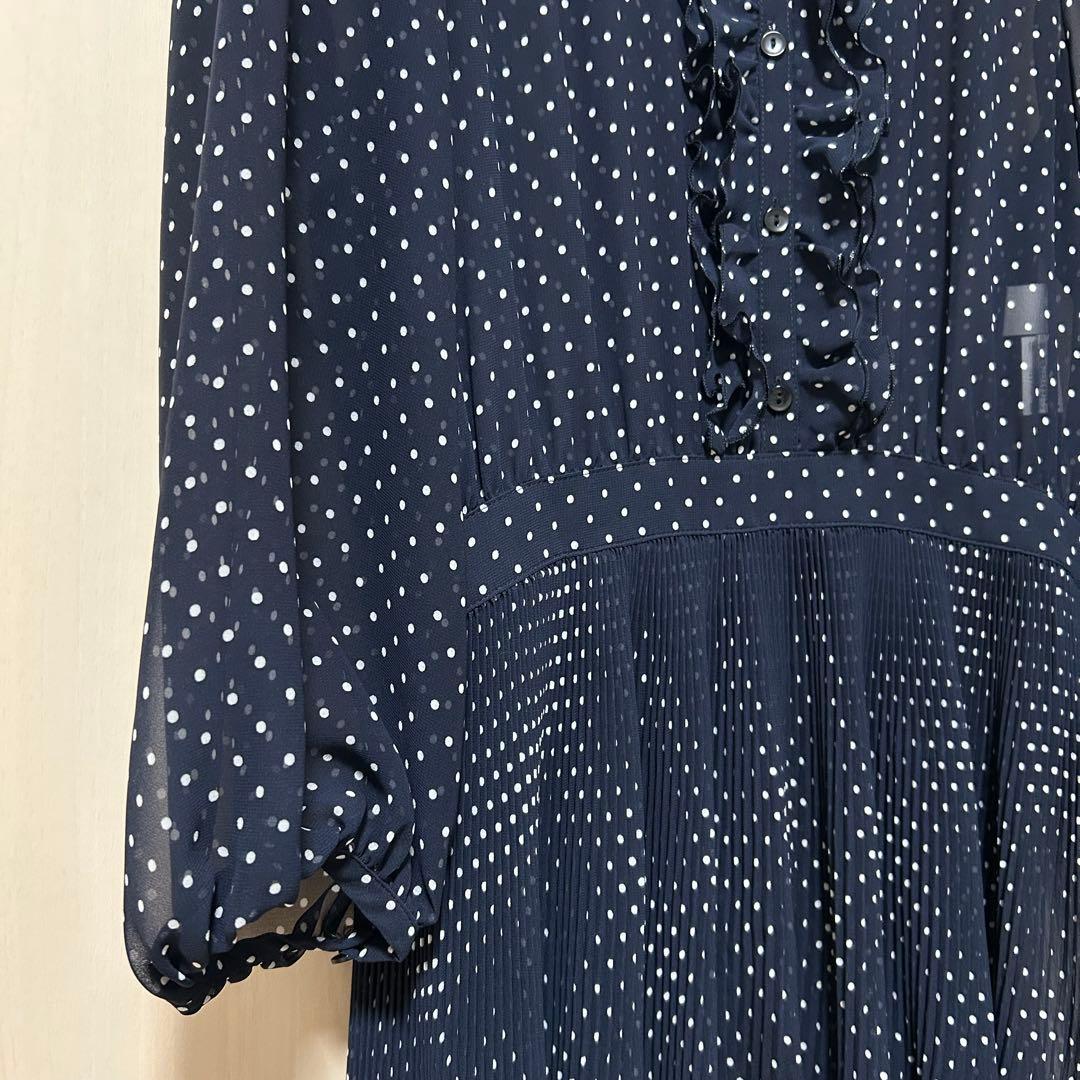 20SS♡ANAYI ラインドットプリントフリルワンピース 38 プリーツ
