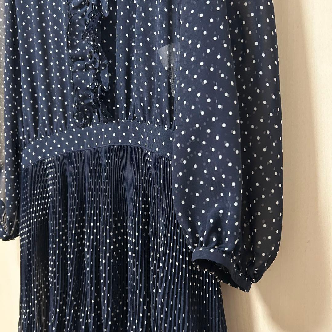 20SS♡ANAYI ラインドットプリントフリルワンピース 38 プリーツ
