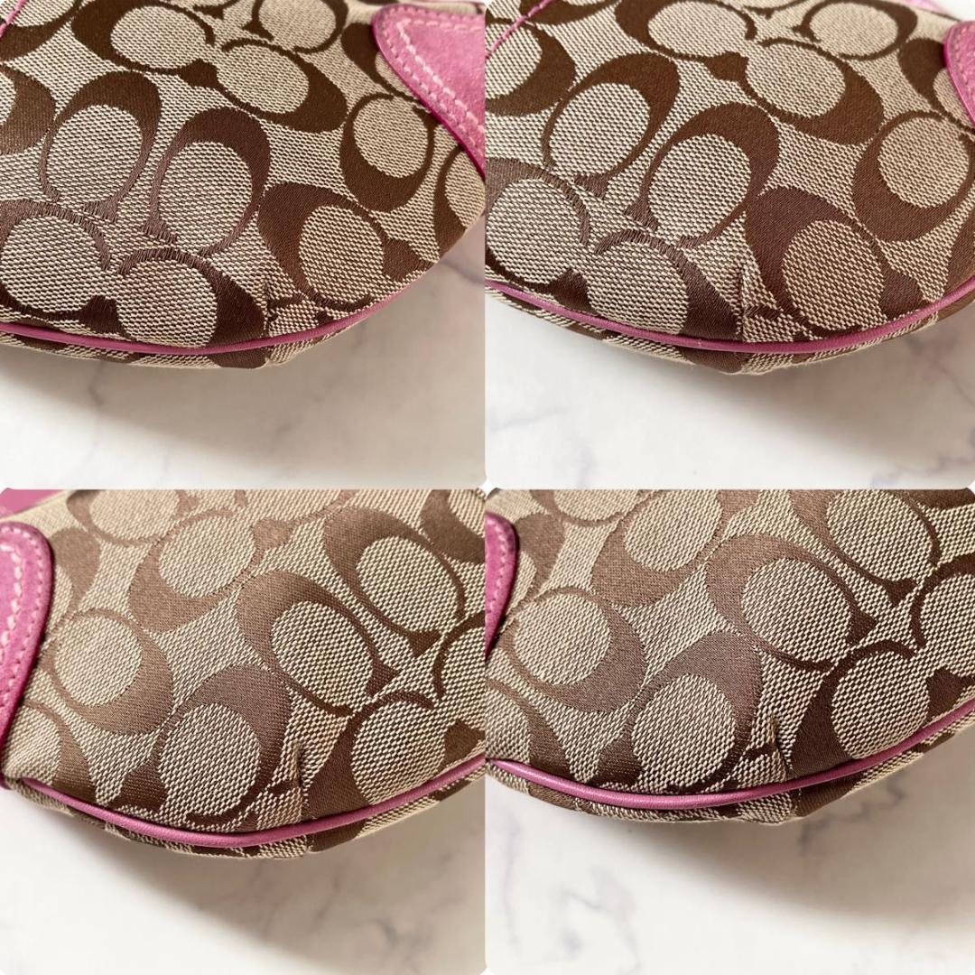 コーチ シグネチャー ワンショルダー キャンバス スエード ベージュ ピンク