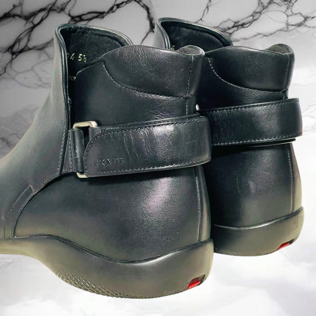 【プラダ】美品エンボスロゴ サイドゴアブーツ ベルクロ ブラック 黒 5 1/2
