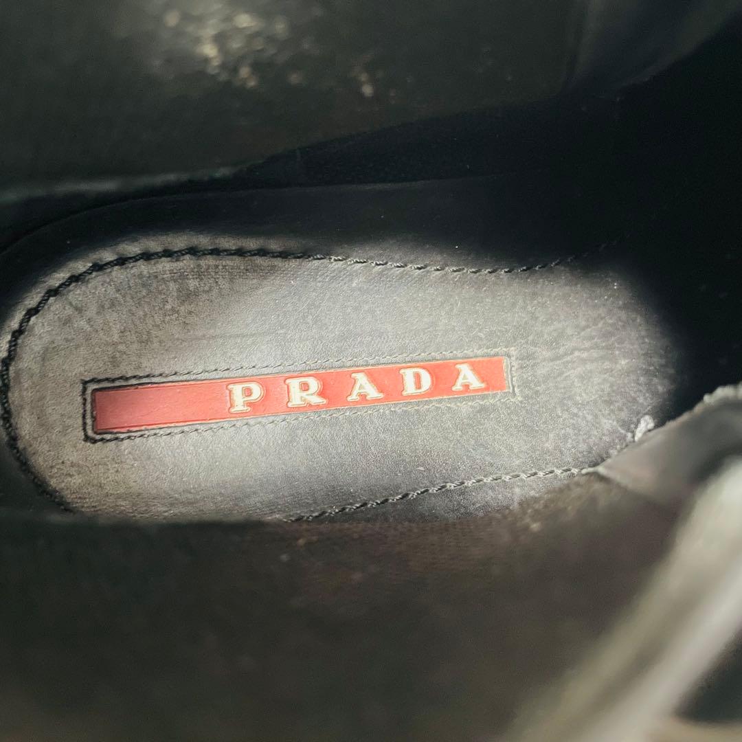 【プラダ】美品エンボスロゴ サイドゴアブーツ ベルクロ ブラック 黒 5 1/2