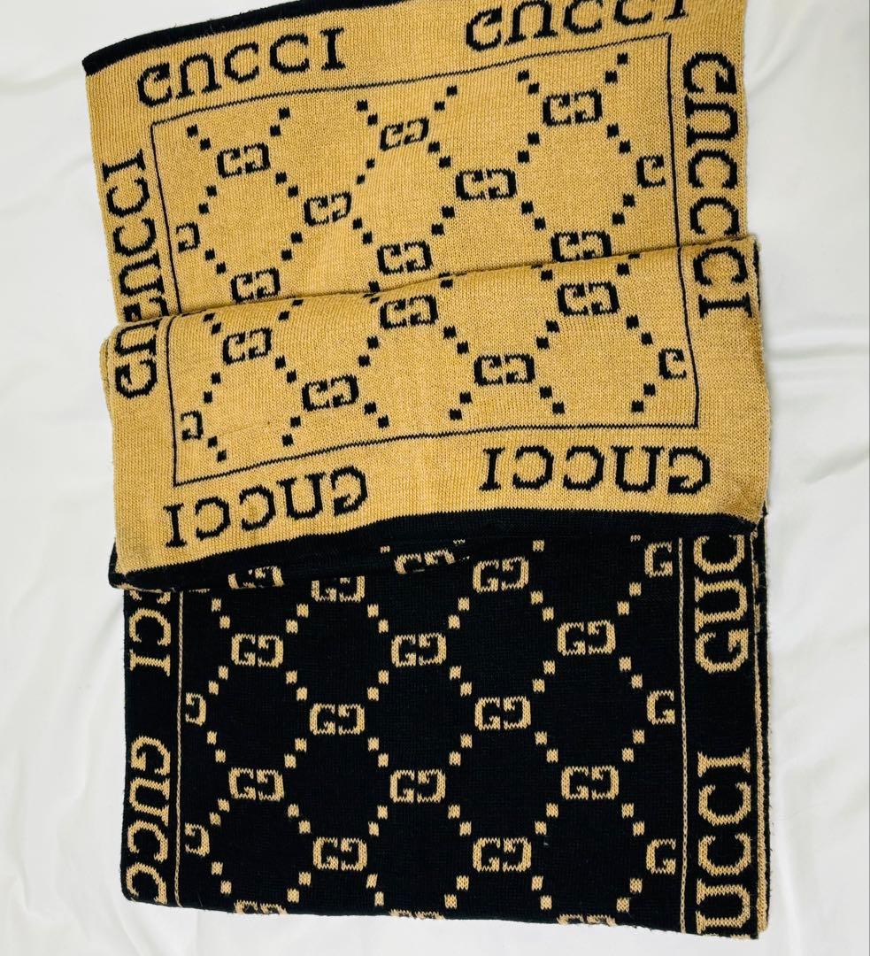 【希少】GUCCI GGロゴ　マフラーブラック・ベージュ　リバーシブル