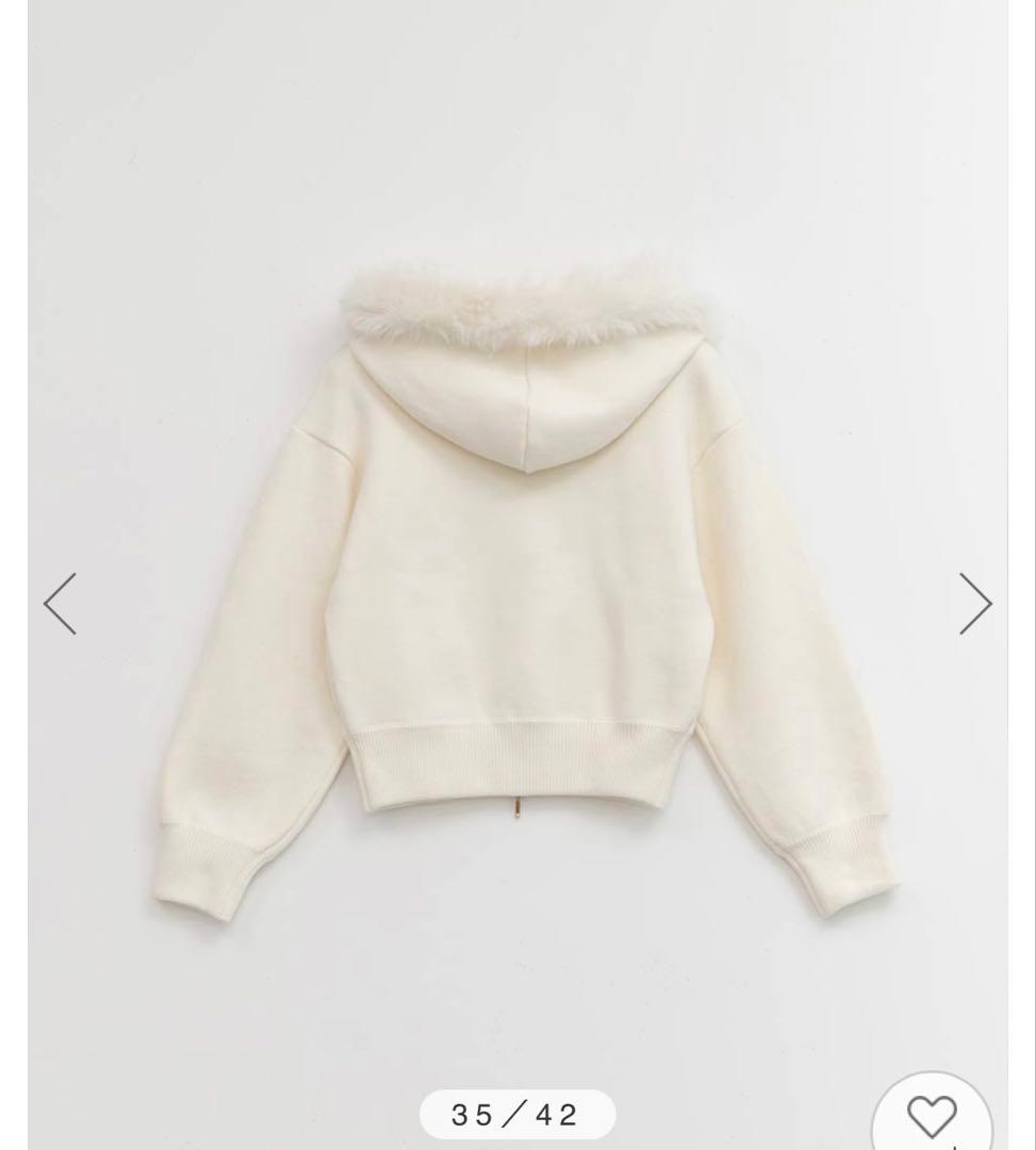 RANDA 2WAYフェイクファーニットパーカー　クリーム　 FREEサイズ