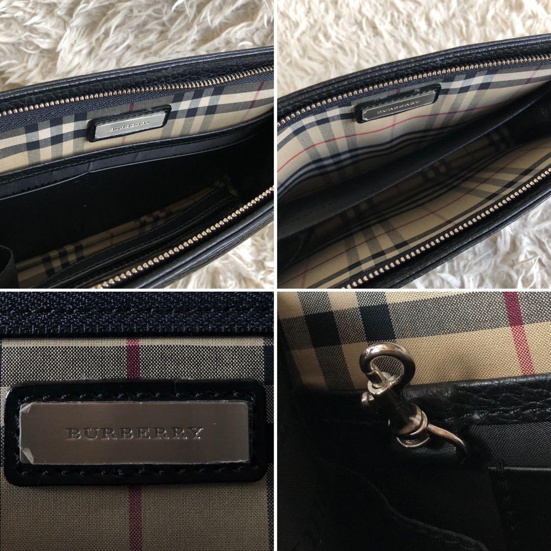 【未使用級】バーバリー　セカンドバッグ　クラッチバッグ　黒　本革　ノバチェック