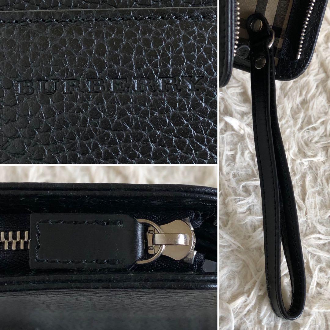 【未使用級】バーバリー　セカンドバッグ　クラッチバッグ　黒　本革　ノバチェック