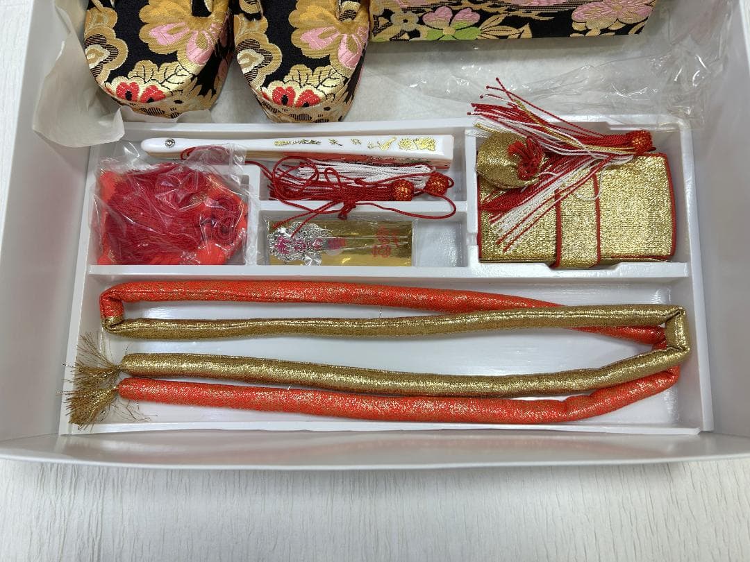 七五三セット　祝帯ペアセット　黒・金　Lサイズ（中～大）　草履21cm　箱入り
