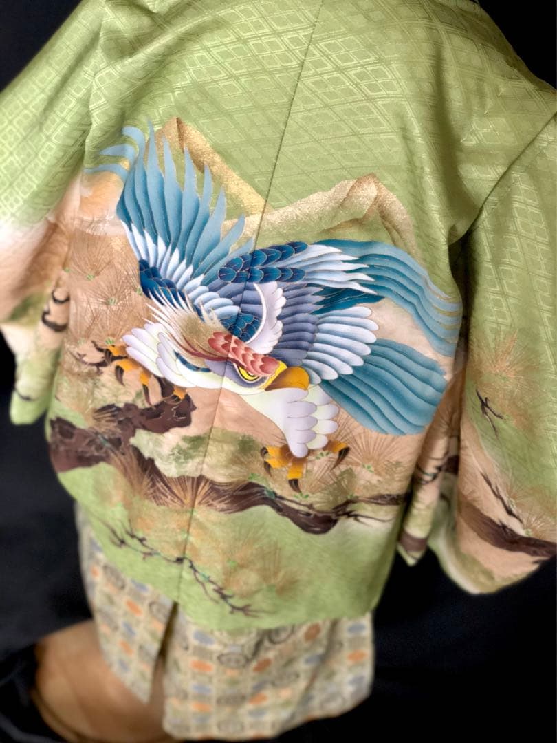 七五三 5歳　男の子　抹茶色　羽織　着物　袴　セット 753 5才　五歳　男児