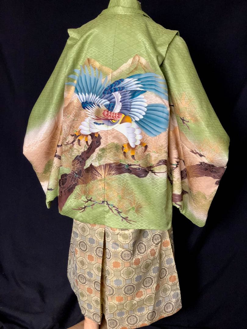 七五三 5歳　男の子　抹茶色　羽織　着物　袴　セット 753 5才　五歳　男児