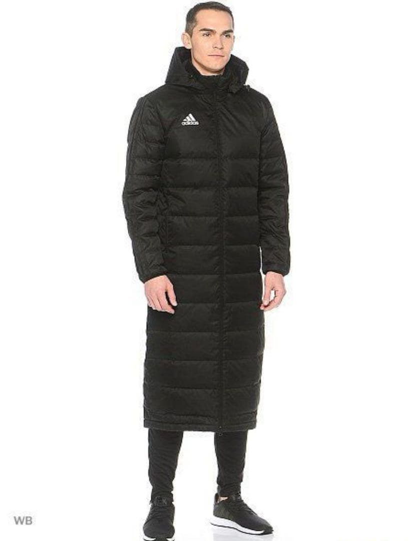 美品adidas ベンチコート　ダウンコート 黒 ストライプ L ダウン