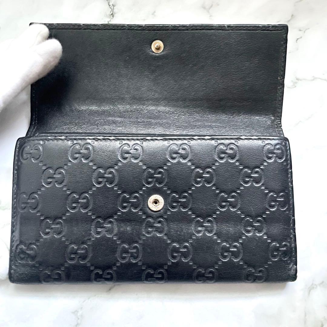GUCCI グッチ フラップ 長財布　シマレザー　3つ折り財布　0117-②