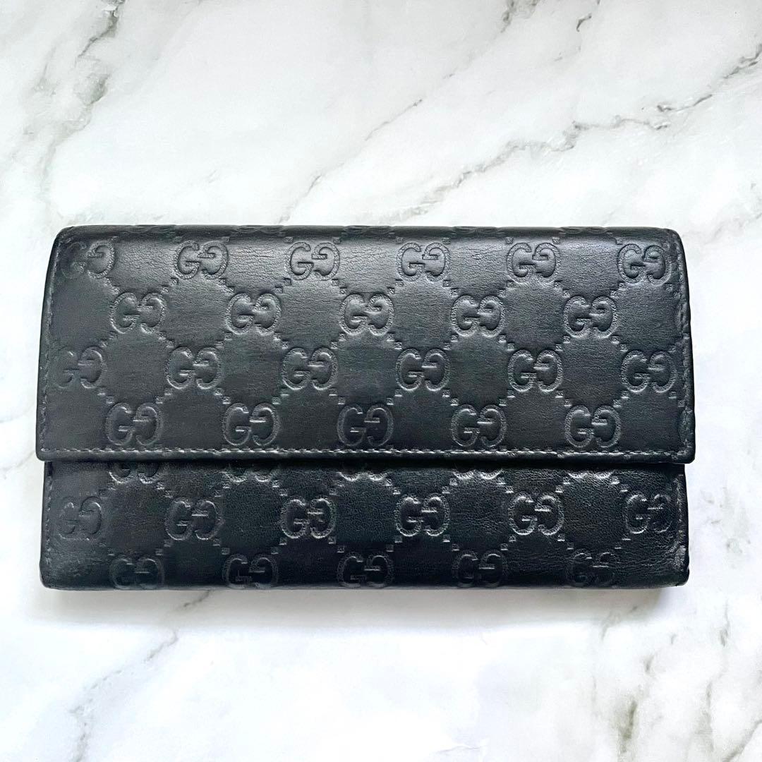 GUCCI グッチ フラップ 長財布　シマレザー　3つ折り財布　0117-②