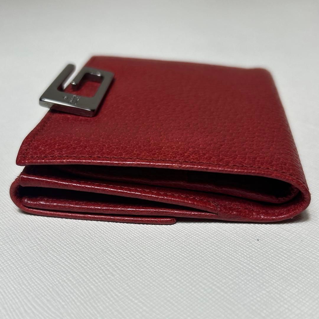 【極美品】GUCCI Gクリップコンパクト二つ折財布　レッド