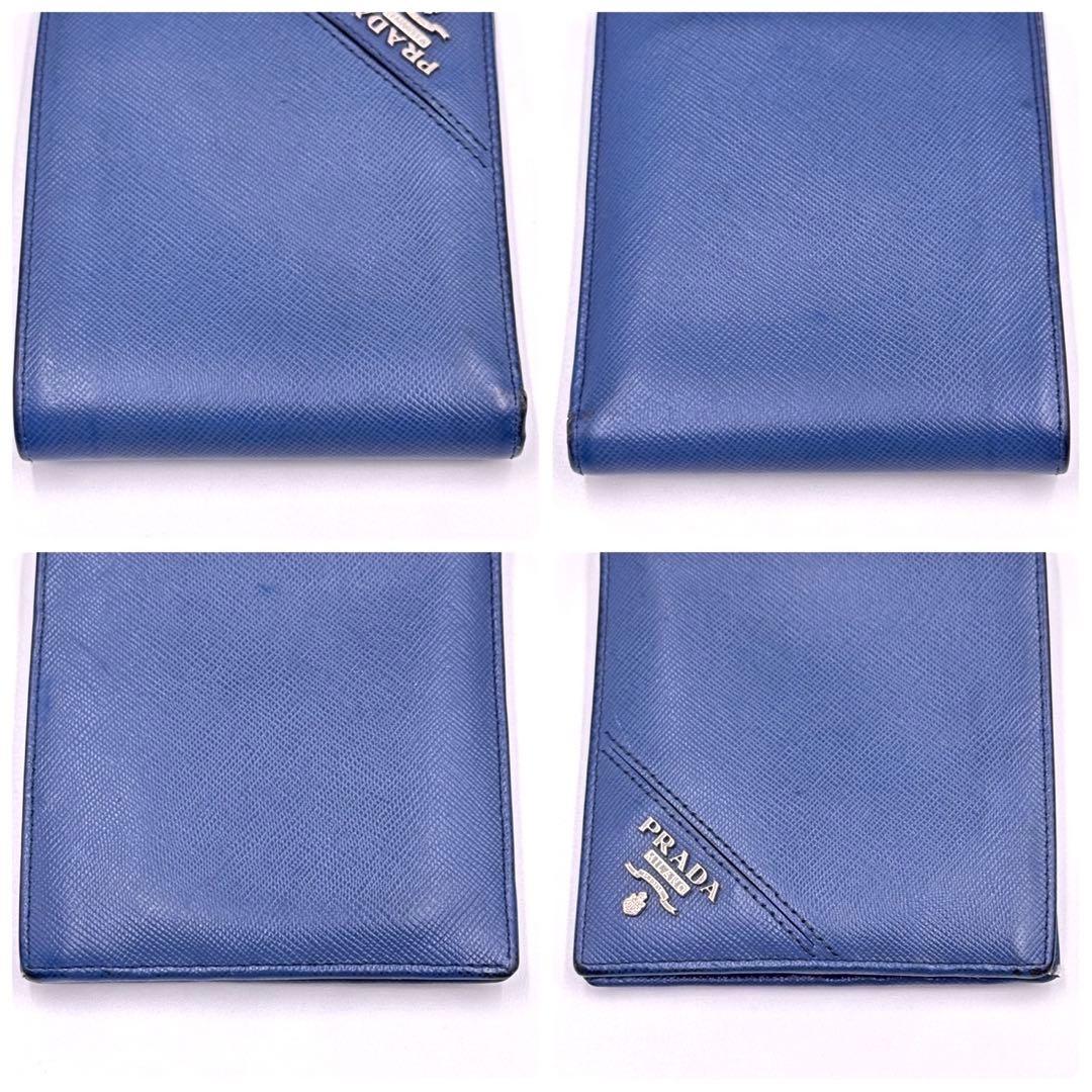 付属完備　プラダ　折財布　サフィアーノレザー　三角ロゴ　札入れ　ブルー