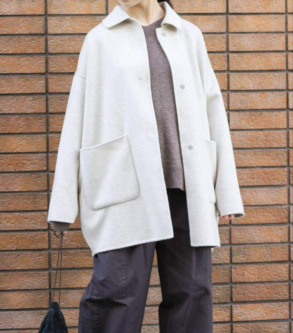 Kagure かぐれ　ウールステンカラーショートコート　オートミール