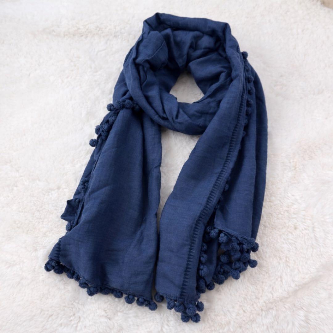 新品 matta マッタ ストール ネイビー ポンポン 大判ストール シルク 紺