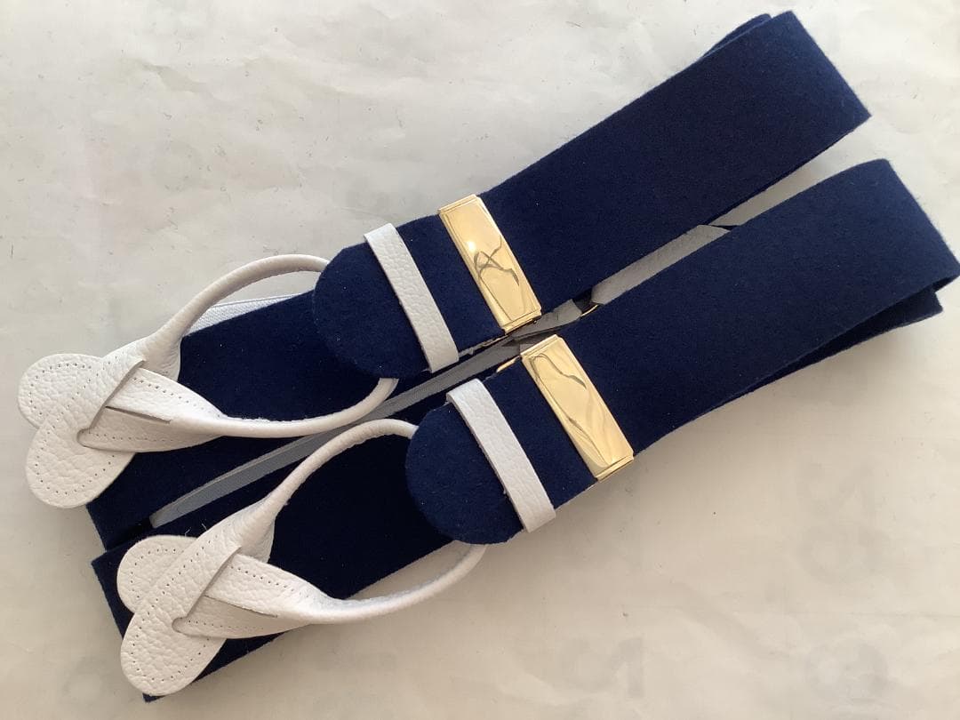 サスペンダー英国製アルバートサーストン6ボタン留ウールボックスBXネイビー