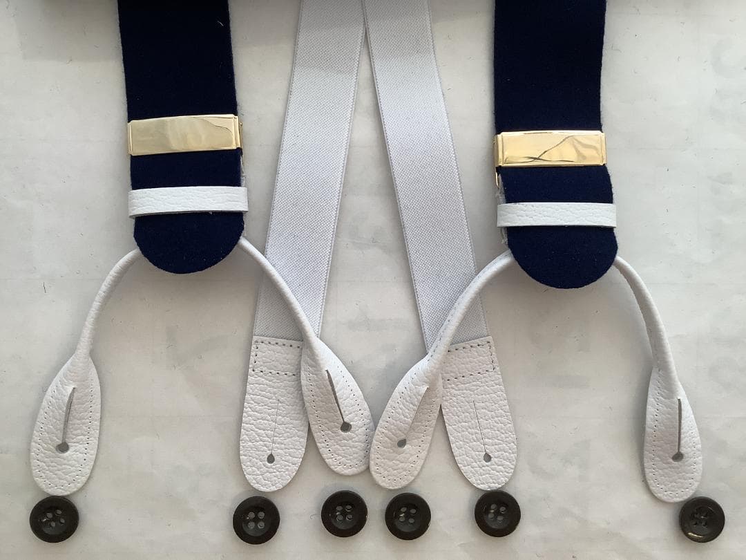 サスペンダー英国製アルバートサーストン6ボタン留ウールボックスBXネイビー