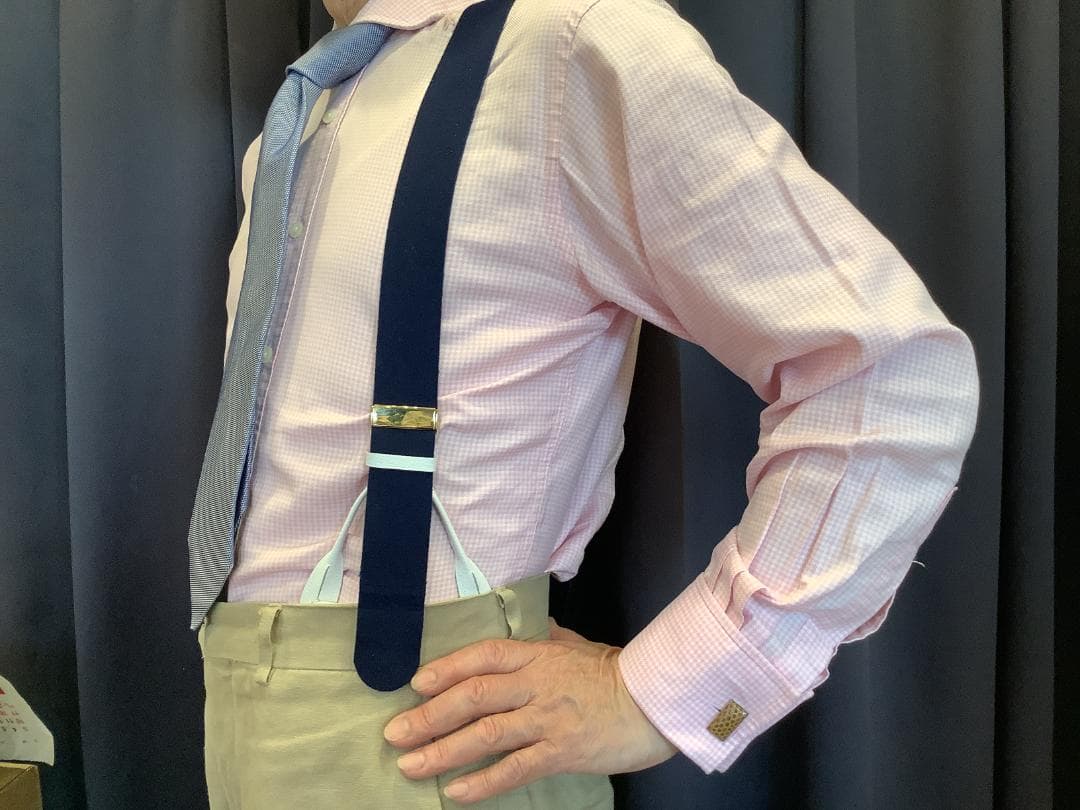 サスペンダー英国製アルバートサーストン6ボタン留ウールボックスBXネイビー