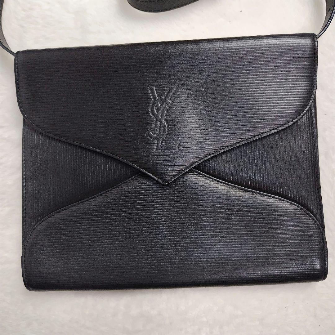 ★美品★イヴサンローランショルダーバック ヴィンテージ カサンドラ　黒　ロゴ