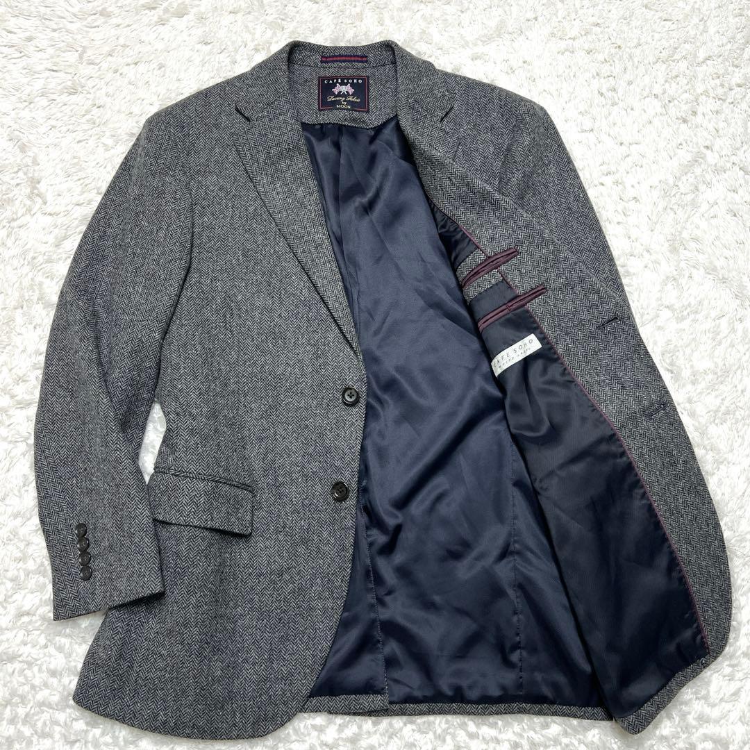 【美品】英国MOON社製 ラムウール カフェソーホー ヘリンボーン テーラード