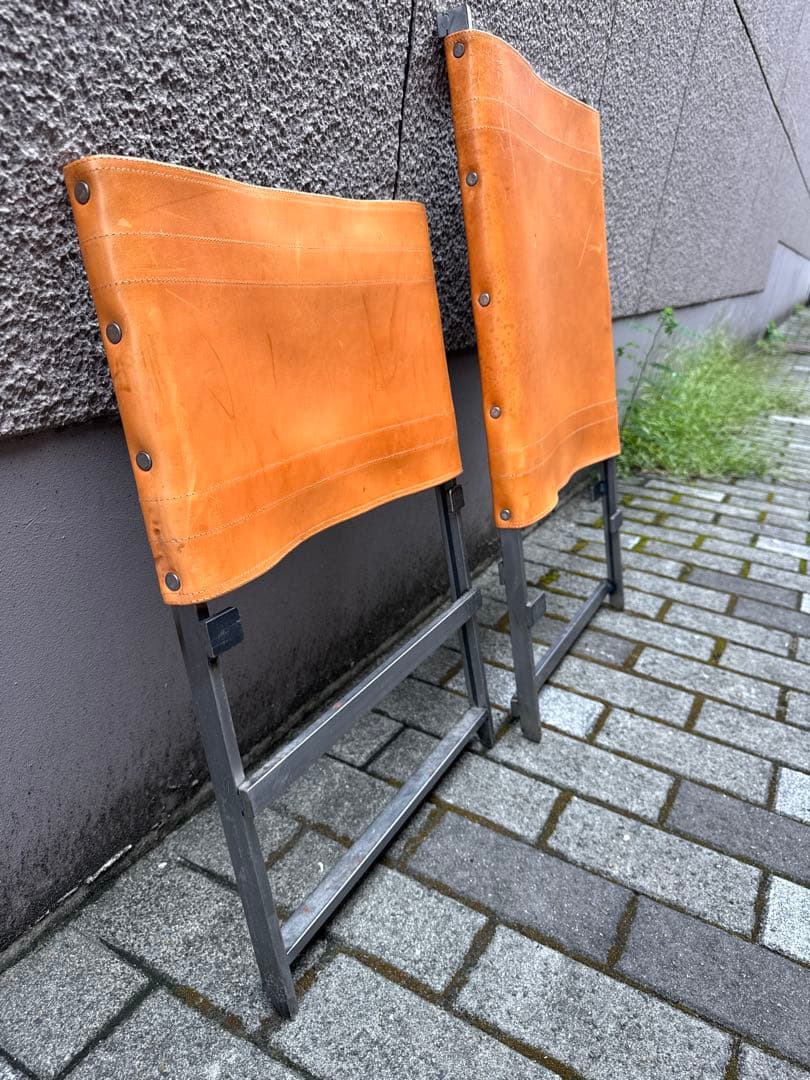 オレンジレザー折りたたみアウトドアチェア