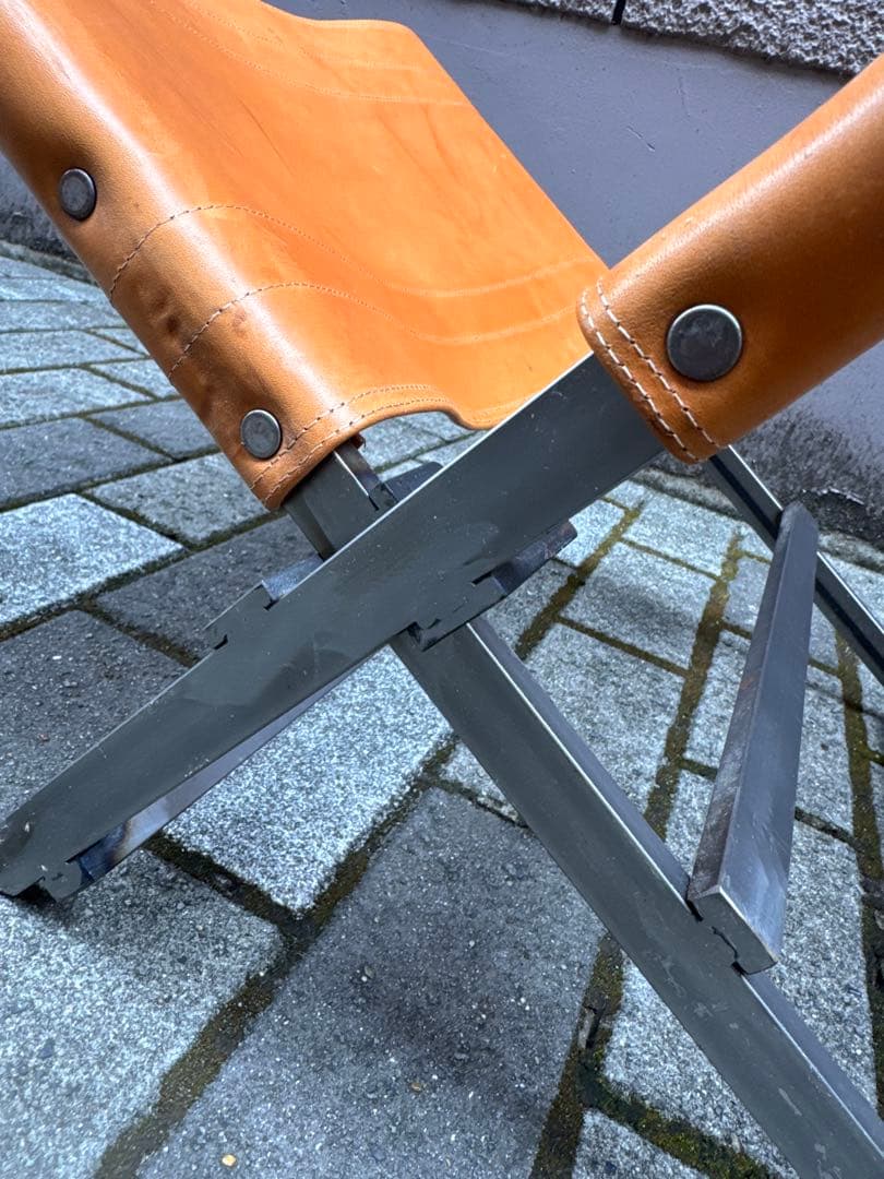 オレンジレザー折りたたみアウトドアチェア