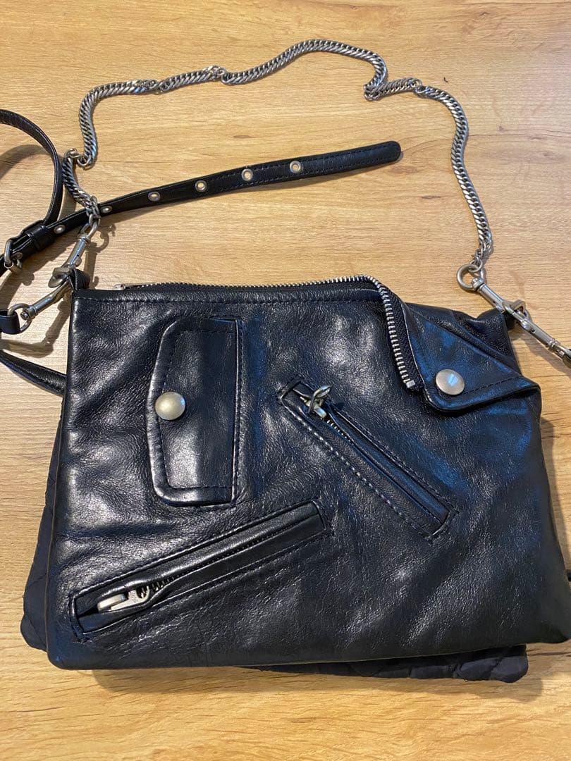 beautiful people 黒 レザー ショルダーバッグ